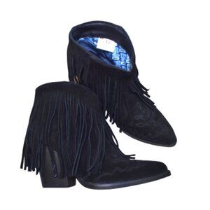 Dingo Tangles Western Booties Black Suede Fringe Cowgirl Boots Size 7.5 NEW